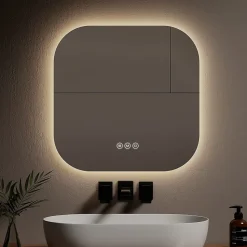 EMKE Miroir lumineux salle de bain sans cadre 60x60cm , Interrupteur Tactile, Anti-buée, LED Lumière Blanche Froide/Neutre/Chaude