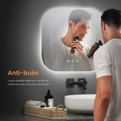 EMKE Miroir lumineux salle de bain sans cadre 60x60cm , Interrupteur Tactile, Anti-buée, LED Lumière Blanche Froide/Neutre/Chaude