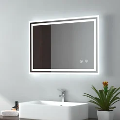 EMKE Miroir lumineux salle de bain 50x70cm, Miroir LED avec l'éclairage, Interrupteur Tactile, Anti-buée, Lumière Blanche Froide