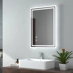 EMKE Miroir lumineux salle de bain 50x60cm, Miroir LED avec l'éclairage, Interrupteur Tactile, Anti-buée, Lumière Blanche Froide