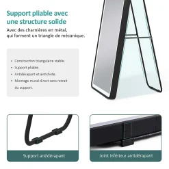 EMKE Miroir pleine longueur avec éclairage LED, lumière variable, dimmable, 160 x 60 cm, interrupteur tactile, noir
