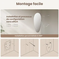 EMKE Miroir Salle de Bain avec Éclairage 80x60cm,Asymétrique,Interrupteur Tactile, 3 Couleurs de LED Lumière Réglables, Anti-Buée