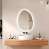 EMKE Miroir salle de bain avec éclairage, asymétrique, anti-buée, interrupteur tactile, 3 couleurs de lumière réglable, 75 x 55 cm