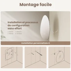 EMKE Miroir salle de bain avec éclairage, asymétrique, anti-buée, interrupteur tactile, 3 couleurs de lumière réglable, 75 x 55 cm