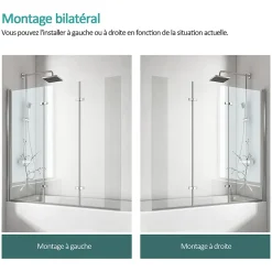 EMKE Pare de baignoire en 6 mm verre securit Paroi de douche pliable pour baignoire, 130x140cm,Revêtement Nano facile à nettoyer