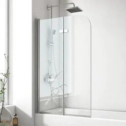 EMKE Pare de baignoire en 6 mm verre securit Paroi de douche pliable pour baignoire Revêtement Nano facile à nettoyer 120 x 140 cm