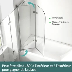 EMKE Pare de baignoire en 6 mm verre securit Paroi de douche pliable pour baignoire Revêtement Nano facile à nettoyer 120 x 140 cm