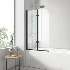 EMKE Pare-baignoire paroi de douche pour baignoire noir mat 2 parties pliable 110x140cm pare-baignoire 6mm NANO GLASS