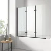 EMKE Pare-baignoire paroi de douche pour baignoire noir mat 3 parties pliable 130x140cm pare-baignoire 6mm NANO GLASS
