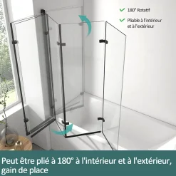 EMKE Pare-baignoire paroi de douche pour baignoire noir mat 3 parties pliable 130x140cm pare-baignoire 6mm NANO GLASS