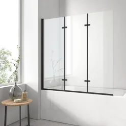 EMKE Pare-baignoire paroi de douche pour baignoire noir mat 3 parties pliable 120x140cm pare-baignoire 6mm NANO GLASS