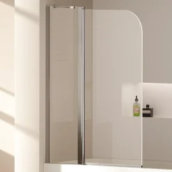 EMKE Paroi de douche pliable pour baignoire 100 x 140 cm, verre trempé 6 mm, cadre chromé