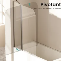 EMKE Paroi de douche pliable pour baignoire 100 x 140 cm, verre trempé 6 mm, cadre chromé