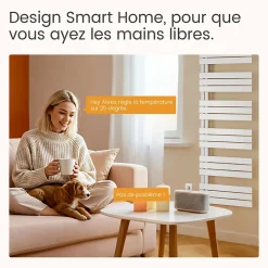 EMKE Radiateur Sèche-Serviettes Électrique 1041x600 mm, Blanc 600W, WiFi, Modes Intelligents, Détection Fenêtre