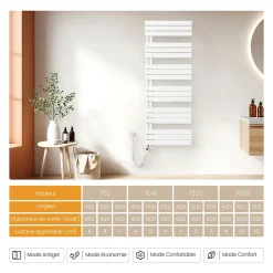 EMKE Radiateur Sèche-Serviettes Électrique 1041x600 mm, Blanc 600W, WiFi, Modes Intelligents, Détection Fenêtre