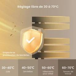 EMKE Radiateur sèche-serviettes électrique salle de bain avec thermostat, panneau chauffant, minuterie, 130x50 cm, 450W, noir mat