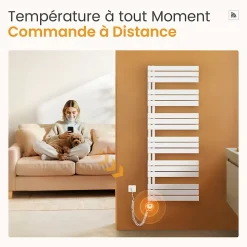 EMKE Radiateur Sèche-Serviettes Électrique 1041x500 mm, Blanc 600W, WiFi, Modes Intelligents, Détection Fenêtre