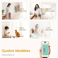 EMKE Radiateur Sèche-Serviettes Électrique 1599x600 mm, Blanc 1000W, WiFi, Modes Intelligents, Détection Fenêtre