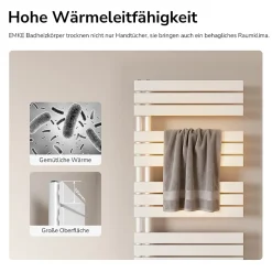 EMKE Radiateur Sèche-Serviettes à Eau Chaude Flat Panel - Blanc Brillant 104x50 cm - 529W