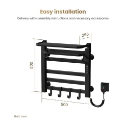 EMKE Radiateur sèche-serviettes électrique salle de bain 50 x 50 cm, température constante intelligente, noir mat