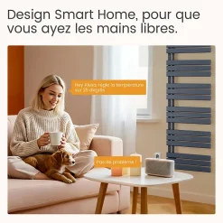 EMKE Radiateur Sèche-Serviettes Électrique 1041x500 mm, Gris Anthracite 600W, WiFi, Modes Intelligents, IPX4