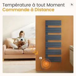 EMKE Radiateur Sèche-Serviettes Électrique 762x400 mm, Gris Anthracite 400W, WiFi, Modes Intelligents, IPX4