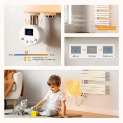 EMKE Radiateur Sèche-Serviettes Électrique 762x400 mm, Blanc 400W, WiFi, Modes Intelligents, Détection Fenêtre