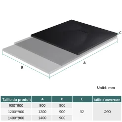 EMKE Receveur de douche receveur de douche plat antidérapant SMC receveur de douche à découper, 120x90cm, Noire