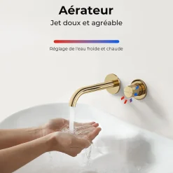 EMKE Robinet de Salle de Bain Modulaire,281x140x65mm,Corps en Laiton, Or Champagne,Mitigeur de lavabo mural,Cartouche en Céramique