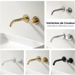 EMKE Robinet de Salle de Bain Modulaire,281x140x65mm,Corps en Laiton, Or Champagne,Mitigeur de lavabo mural,Cartouche en Céramique