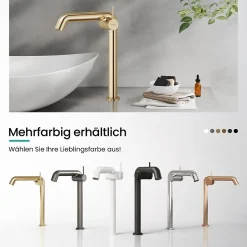 EMKE Robinet de Salle de Bain Or Champagne, 332x220x76 mm, Laiton, Cartouche Céramique, Mitigeur de Lavabo, Installation Facile
