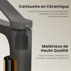 EMKE Robinet Lavabo Salle de Bain 335x233x46 mm Anthracite, Mitigeur en Cuivre, Robinet de Cuisine, Cartouche Céramique