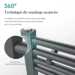 EMKE Sèche-serviette eau chaude, Radiateur sèche-serviettes raccordement central Anthracite 100x40cm 356Watts