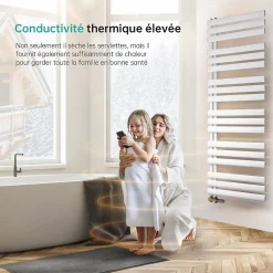EMKE Sèche-serviette eau chaude à raccord latéral, radiateur sèche-serviettes blanc 143 x 40 cm, 484 W