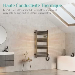 EMKE Sèche-serviette électrique Aluminium Commande tactile Température réglable - 960 x 540 mm Noir 500W