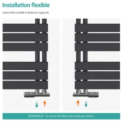 EMKE Sèche-serviettes à Eau Chaude Panneau Plat, Sèche-serviettes connexion latérale pour, Anthracite 762x400mm 360Watts
