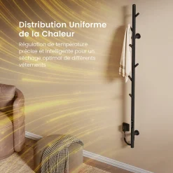 EMKE Sèche-serviettes électrique WiFi Pure, noir givré, 150 x 12,5 cm, température réglable, minuterie