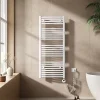 EMKE Sèche-serviettes électrique avec thermostat 120 x 50 cm, radiateur de salle de bain incurvé, blanc brillant, 500 watts