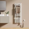 EMKE Sèche-serviettes électrique avec thermostat 120 x 40 cm, radiateur de salle de bain incurvé, blanc brillant, 500 watts