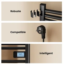 EMKE Sèche-Serviettes Électrique 750 x 400 mm,Porte-serviettes de salle de bain avec interrupteur tactile et minuterie,Noir,180W
