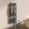 EMKE Sèche-serviettes électrique avec thermostat 120 x 40 cm, radiateur de salle de bain incurvé, gris anthracite, 500 watts