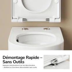 EMKE Toilettes Suspendue 555x365x355 mm Blanc Brillant, Design Sans Bord, Abattant à Fermeture Douce et Démontage Facile
