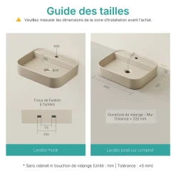 EMKE Vasque à Poser 40 x 50 x 11 cm, Lavabo Rectangulaire en Céramique pour Salle de Bain, Coins Arrondis R, Beige Mat