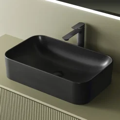 EMKE Vasque à Poser 610 x 380 x 150 mm, Lavabo Rectangulaire en Céramique pour Salle de Bain, Coins Arrondis R, Gris Foncé Mat