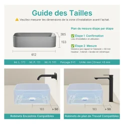 EMKE Vasque à Poser 610 x 380 x 150 mm, Lavabo Rectangulaire en Céramique pour Salle de Bain, Coins Arrondis R, Gris Foncé Mat