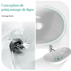 EMKE Vasque à Poser en céramique 35x27x11cm, Lavabo salle de bain Ovale, Lavabo à poser blanc brillant