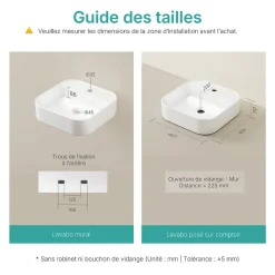 EMKE Vasque à Poser en céramique 40x40x11cm, Lavabo Carré avec robinet trou prépercé, Lavabo à poser blanc brillant