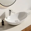 EMKE Vasque à Poser en céramique 61,5x36x15,5cm, Lavabo salle de bain Ovale, Lavabo à poser blanc brillant