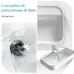 EMKE Vasque à Poser en céramique 50x40x11cm, Lavabo rectangulaire avec robinet trou prépercé, Lavabo à poser blanc brillant