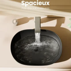 EMKE Vasque à Poser Ovale, 600 x 415 x 135 mm, Lavabo en Céramique de Salle de Bain, Noir Mat